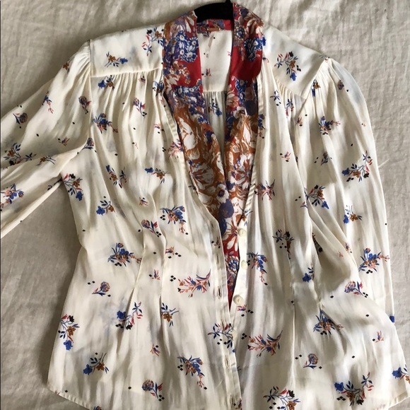NWOT Free People Ivory Georgia Peach Tie Blouse - Picture 2 of 5